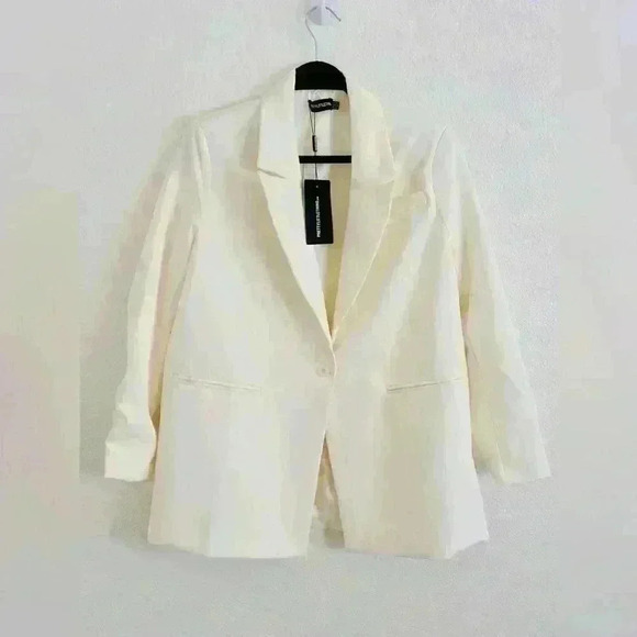 PrettyLittleThing Cream Oversized Dad Blazer Size 2 - Picture 4 of 13